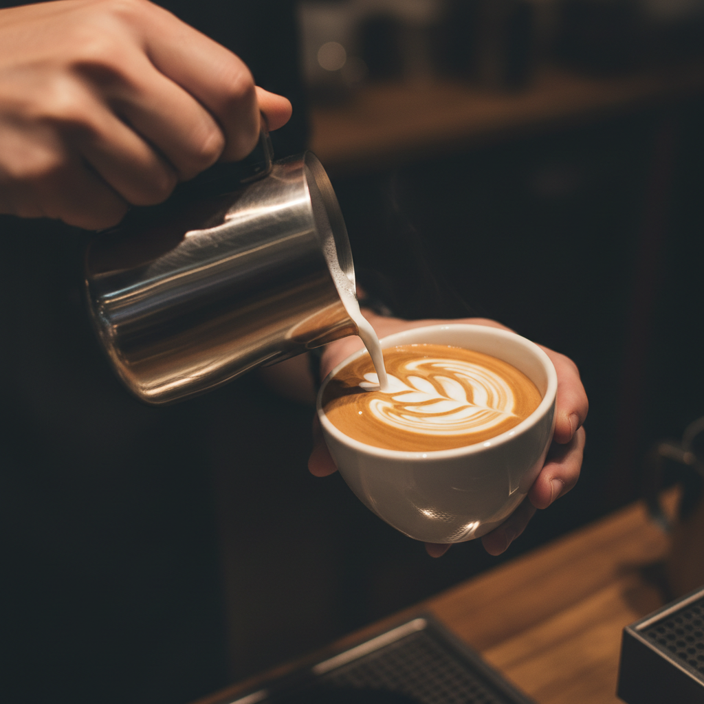 Barista pouring latte art